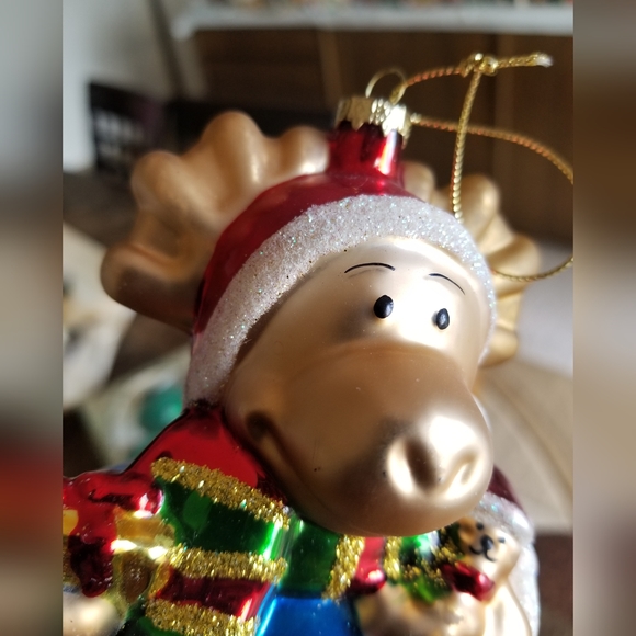 Pier 1 moose  reindeer Christmas mercury moveable  ornament - Picture 1 of 9